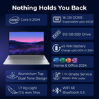 Lenovo ThinkBook 16 16.0" WUXGA IPS Laptop - 14th Gen Intel Core 5 210H, 16GB RAM, 512GB SSD, Integrated Intel Graphics, Fingerprint Reader, Win 11 Home, Aluminium Top (Arctic Grey, 1.7kg, 21SHA05BIG)