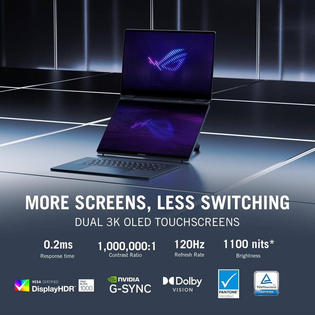ASUS ROG Zephyrus Duo 16 (2026) Dual 3K Touchscreen Laptop - Intel Core Ultra 9 386H, NVIDIA GeForce RTX 5090 24GB, 64GB RAM, 2TB SSD, 16" 3K OLED 120Hz, Windows 11 Home, Office 2024 & Microsoft 365 Basic (Grey, 2.80kg, GX651AX-SR099WS)