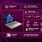 Lenovo IdeaPad Slim 5 13.3" WUXGA IPS Laptop - AMD Ryzen 7 7735HS, Integrated AMD Radeon 680M Graphics, 16GB RAM, 512GB SSD, Backlit Keyboard, Windows 11 Home, MS Office 2024 (Grey, 1.15kg, 83J2000HIN)