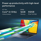 ASUS Vivobook 15 15.6" Full HD Anti-Glare Laptop - 13th Gen Intel Core i3-1315U, 16GB RAM, 512GB SSD, Backlit Keyboard, Windows 11 Home, MS Office 2024 & Microsoft 365 Basic (Quiet Blue, 1.70kg, X1504VA-BQ342WS)