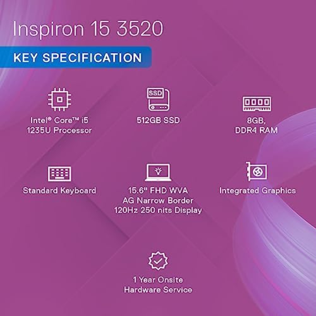 Dell Inspiron 15 Laptop Intel Core i5-1235U | 8GB RAM | 512GB SSD | 15.6" Full HD Display | Windows 11 Home | MS Office 2021