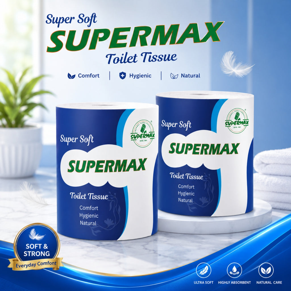 SUPERMAX Toilet Tissue Roll | Soft & Strong Bathroom Tissue Paper | Bulk Pack for Home, Hotel & Office