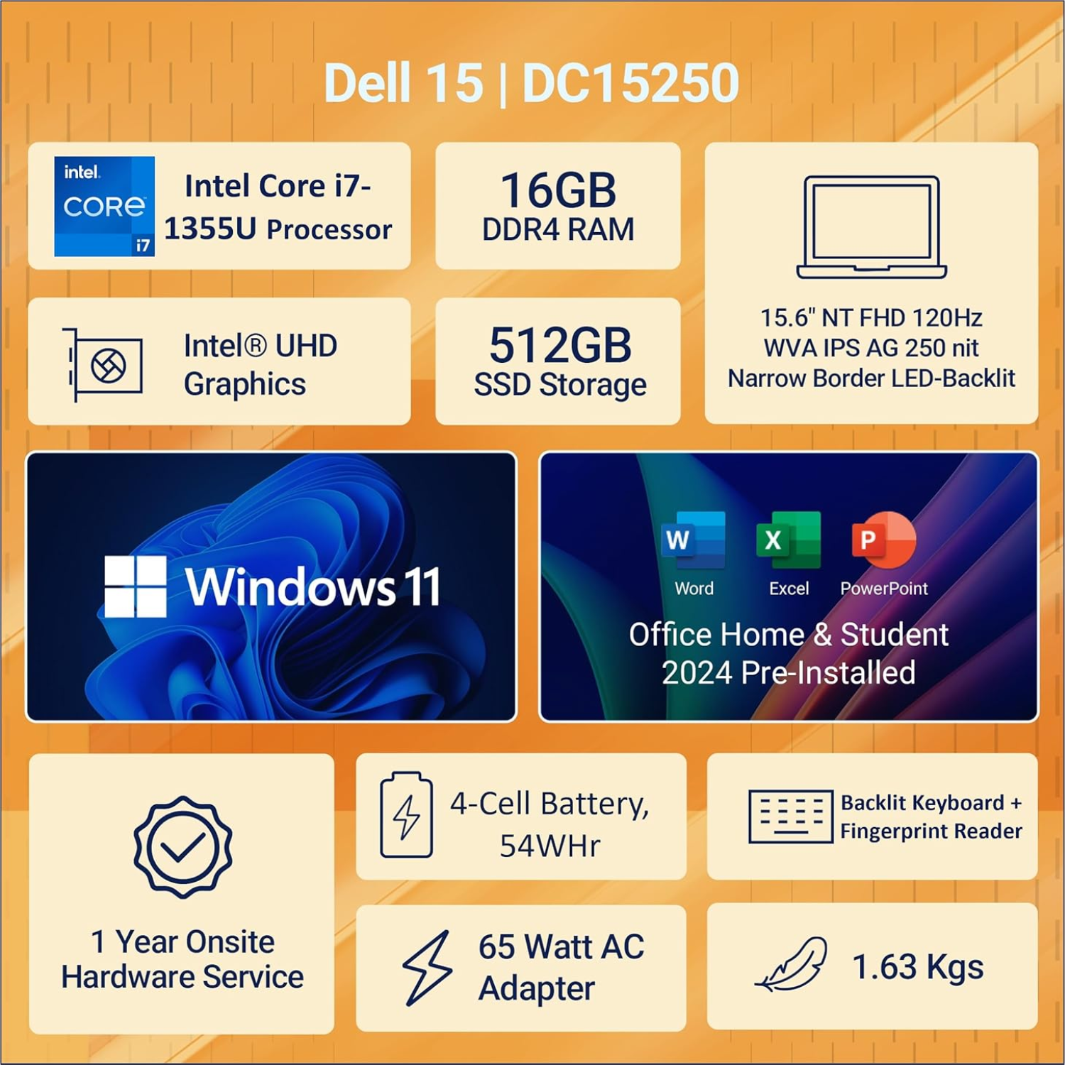 Dell Inspiron 15 3530 Laptop | Intel Core i7-1355U | 16GB RAM | 512GB SSD | 15.6" FHD 120Hz IPS | Windows 11 | MS Office 2024 | Silver