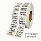 38x25mm Barcode Label Roll | 2000 Labels Per Roll | 2 Ups Chromo Paper Sticker | Self Adhesive POS, Retail & Shipping Labels