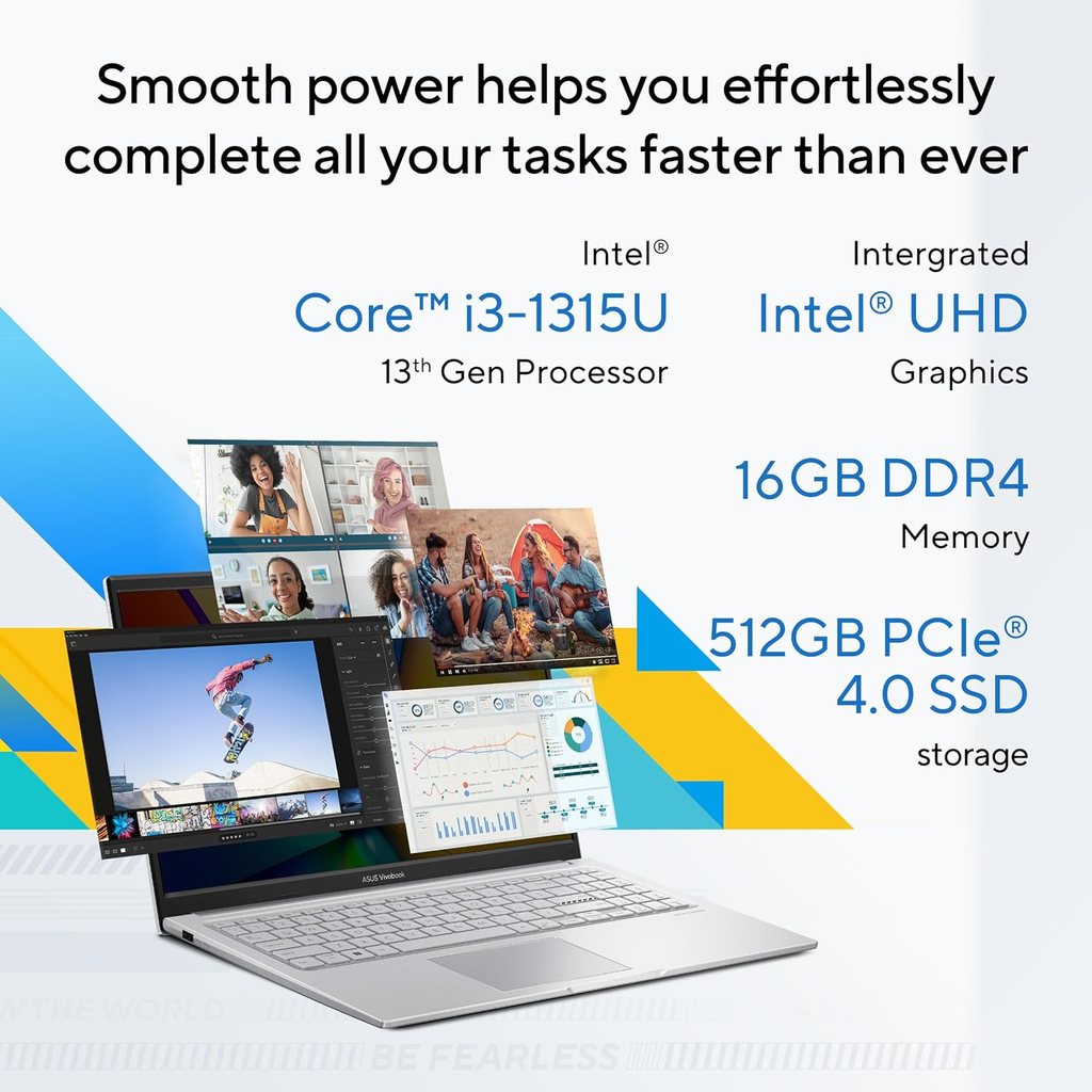 ASUS Vivobook 15 X1504VA-BQ341WS 15.6" FHD Laptop (Intel Core i3-1315U / 16GB RAM / 512GB SSD / Windows 11 / MS Office / Backlit Keyboard / Cool Silver)