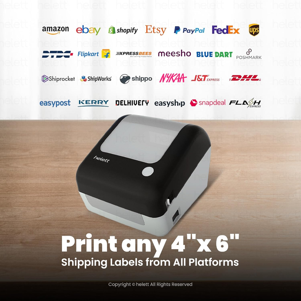 Helett H30CPro Wireless Thermal Label Printer (Bluetooth + USB) - Inbuilt Paper Holder, 4x6 Shipping & Barcode Labels, 203 DPI, 152mm/s Speed, Windows & Mac Compatible