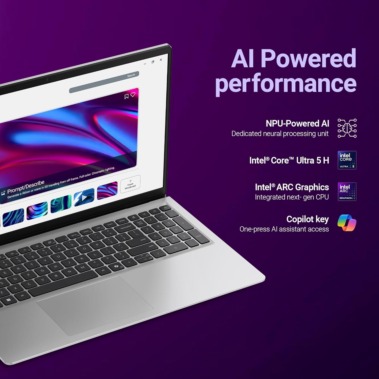 Dell 15 AI Laptop | Intel Core Ultra 5 225H | 16GB DDR5 RAM | 512GB SSD | 15.6" FHD Anti-Glare Display | Intel Arc Graphics | Windows 11 Home | MS Office Home & Student 2024 | Platinum Silver