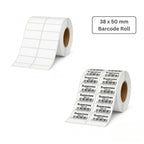 38x50mm Barcode Label Roll | 2000 Labels Per Roll | 2 Ups Chromo Paper Sticker | Self Adhesive Labels for POS, Retail & Shipping