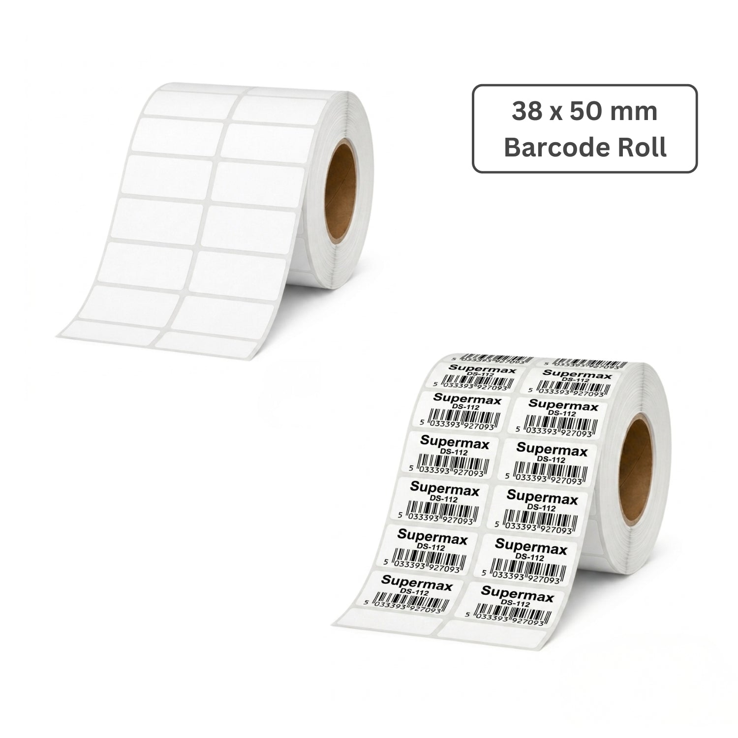 38x50mm Barcode Label Roll | 2000 Labels Per Roll | 2 Ups Chromo Paper Sticker | Self Adhesive Labels for POS, Retail & Shipping