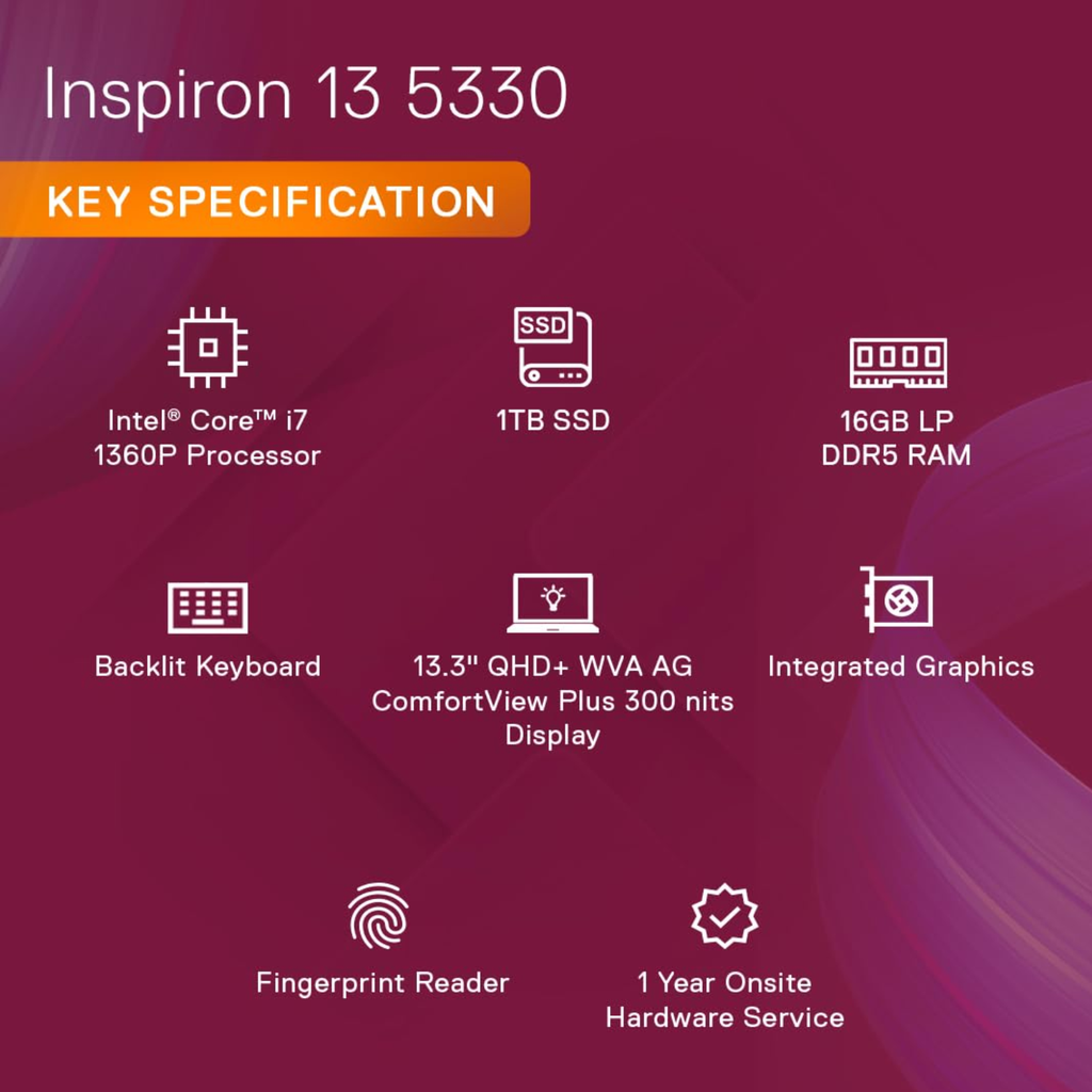 Dell Inspiron 14 Laptop Intel Core i7-1360P | 16GB LPDDR5 RAM | 512GB SSD | 14" FHD+ Display | Windows 11 Home | MS Office 2021