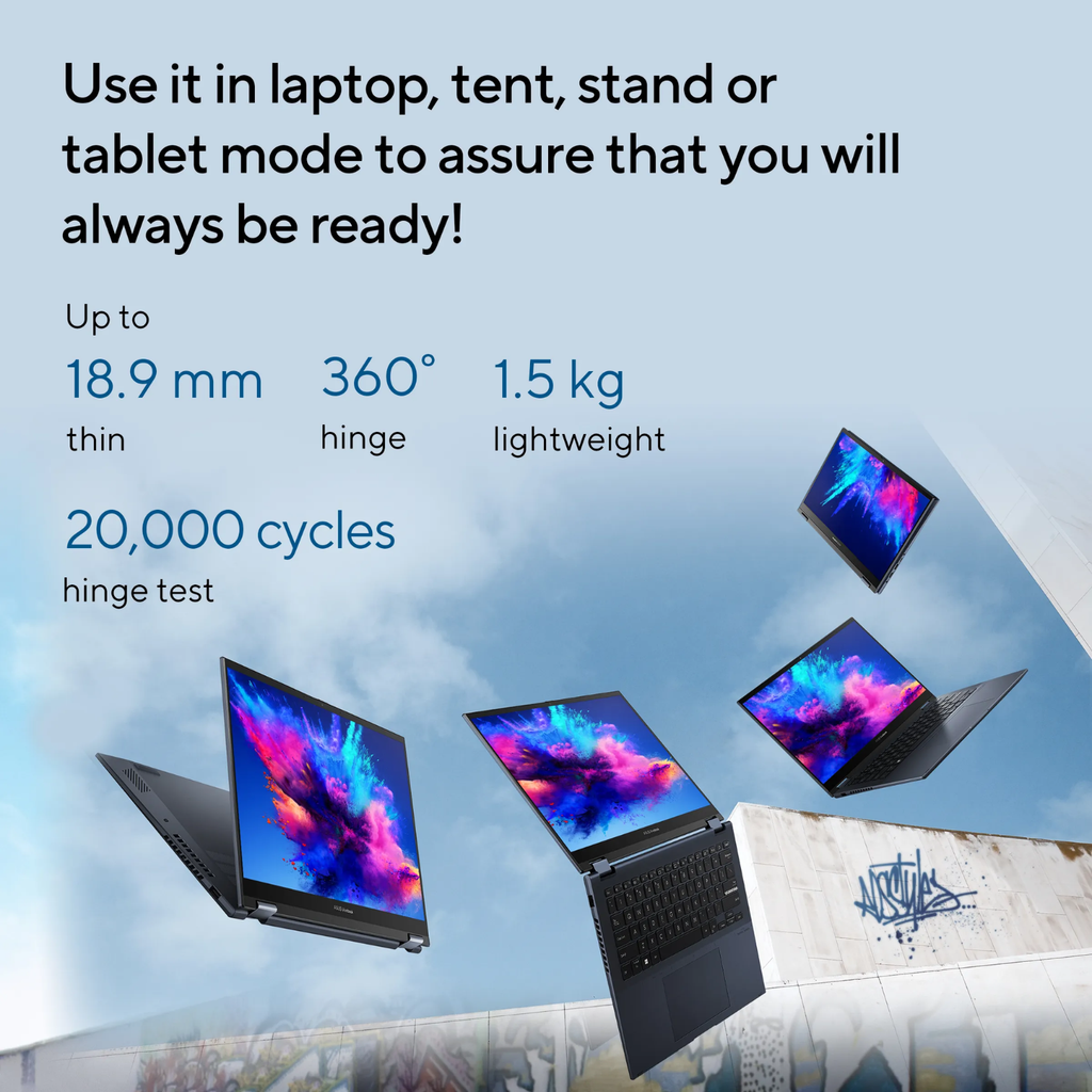 ASUS Vivobook S 14 Flip TP3402VAO-LZ619WS 14" FHD+ Touch Laptop (Intel Core i5-13420H / 16GB RAM / 512GB SSD / Windows 11 / MS Office / Backlit Keyboard / Quiet Blue)
