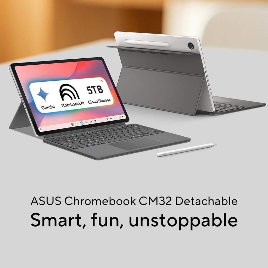 ASUS Chromebook CM32 Detachable (2026) 12.1" Touchscreen 2-in-1 - MediaTek Kompanio 540, 8GB RAM, 128GB SSD, Chrome OS, Stylus Included (Cloud Titanium, 0.64kg, CM3206DM4A-TR0119)