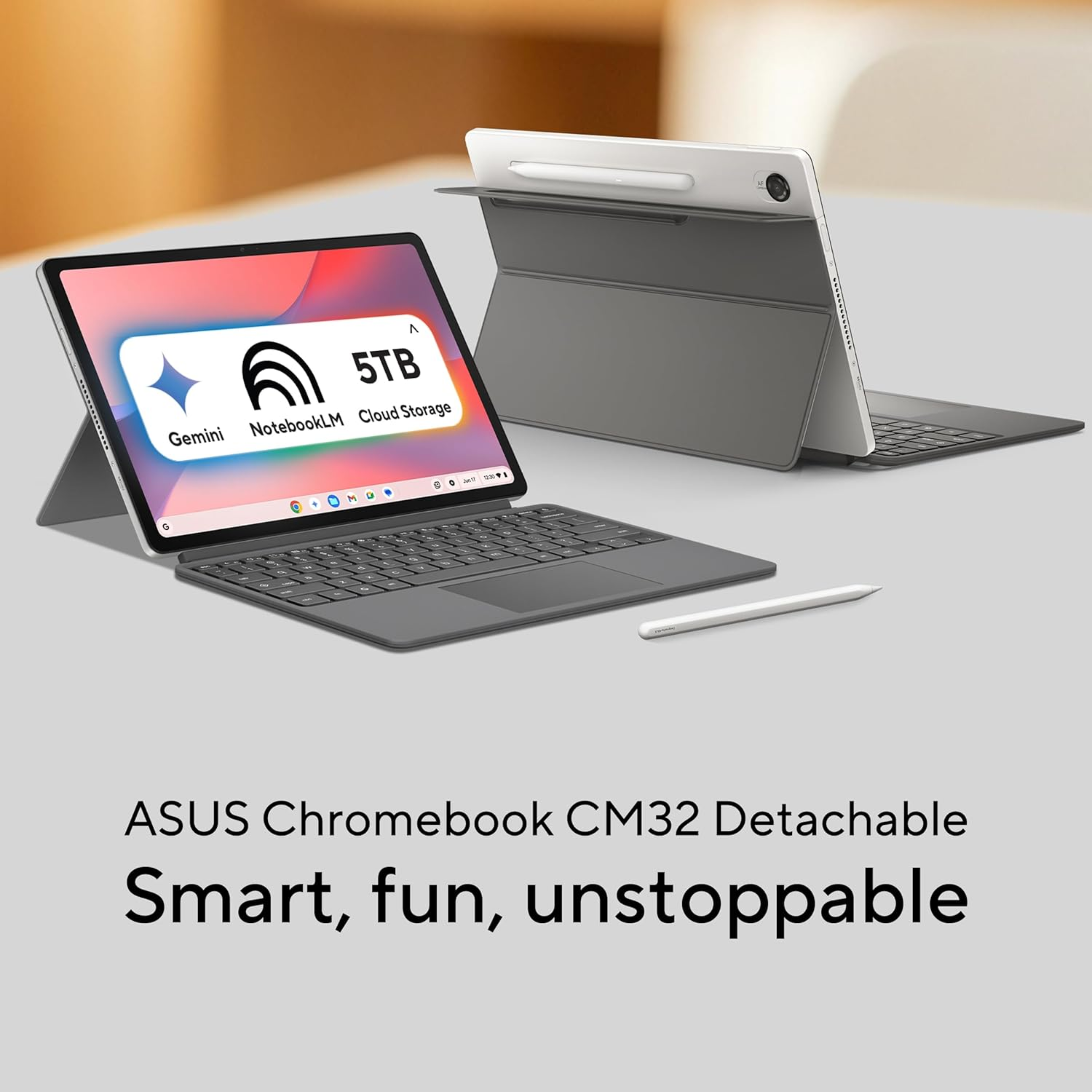 ASUS Chromebook CM32 Detachable (2026) 12.1" Touchscreen 2-in-1 - MediaTek Kompanio 540, 8GB RAM, 128GB SSD, Chrome OS, Stylus Included (Cloud Titanium, 0.64kg, CM3206DM4A-TR0119)