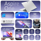 Acer Aspire One Laptop - 14" HD Display, Intel Celeron N4500, 12GB LPDDR4X RAM, 256GB SSD, Windows 11 Home | Thin & Light Laptop (Pure Silver)