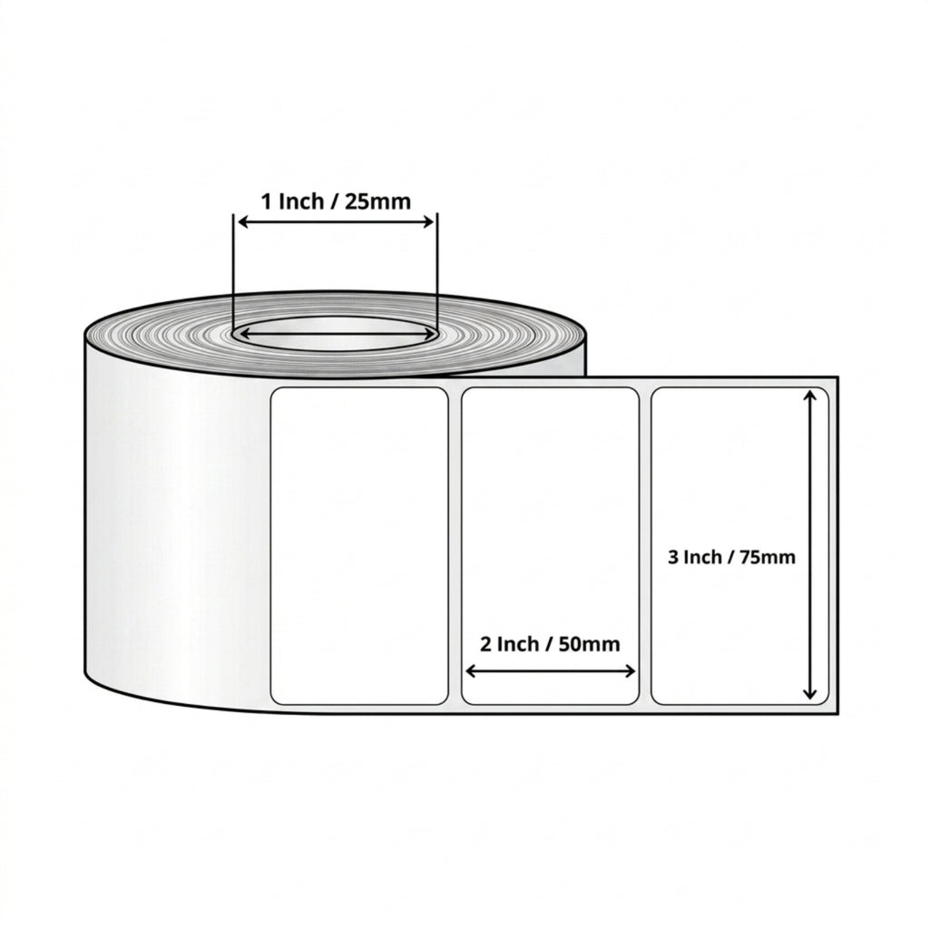 75x50mm Direct Thermal Barcode Label Roll | 1000 Labels Per Roll | 1 Up DT Sticker | Self Adhesive Shipping, Logistics & POS Labels