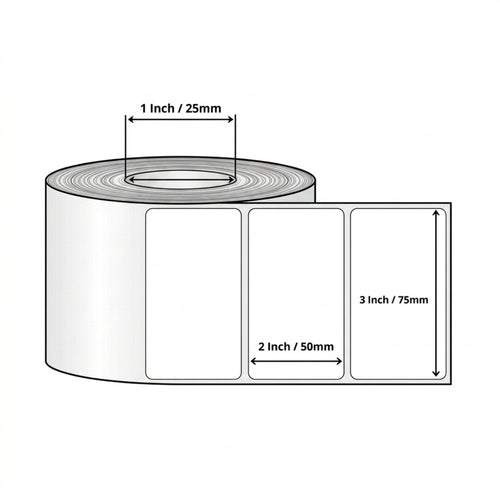 75x50mm Direct Thermal Barcode Label Roll | 1000 Labels Per Roll | 1 Up DT Sticker | Self Adhesive Shipping, Logistics & POS Labels
