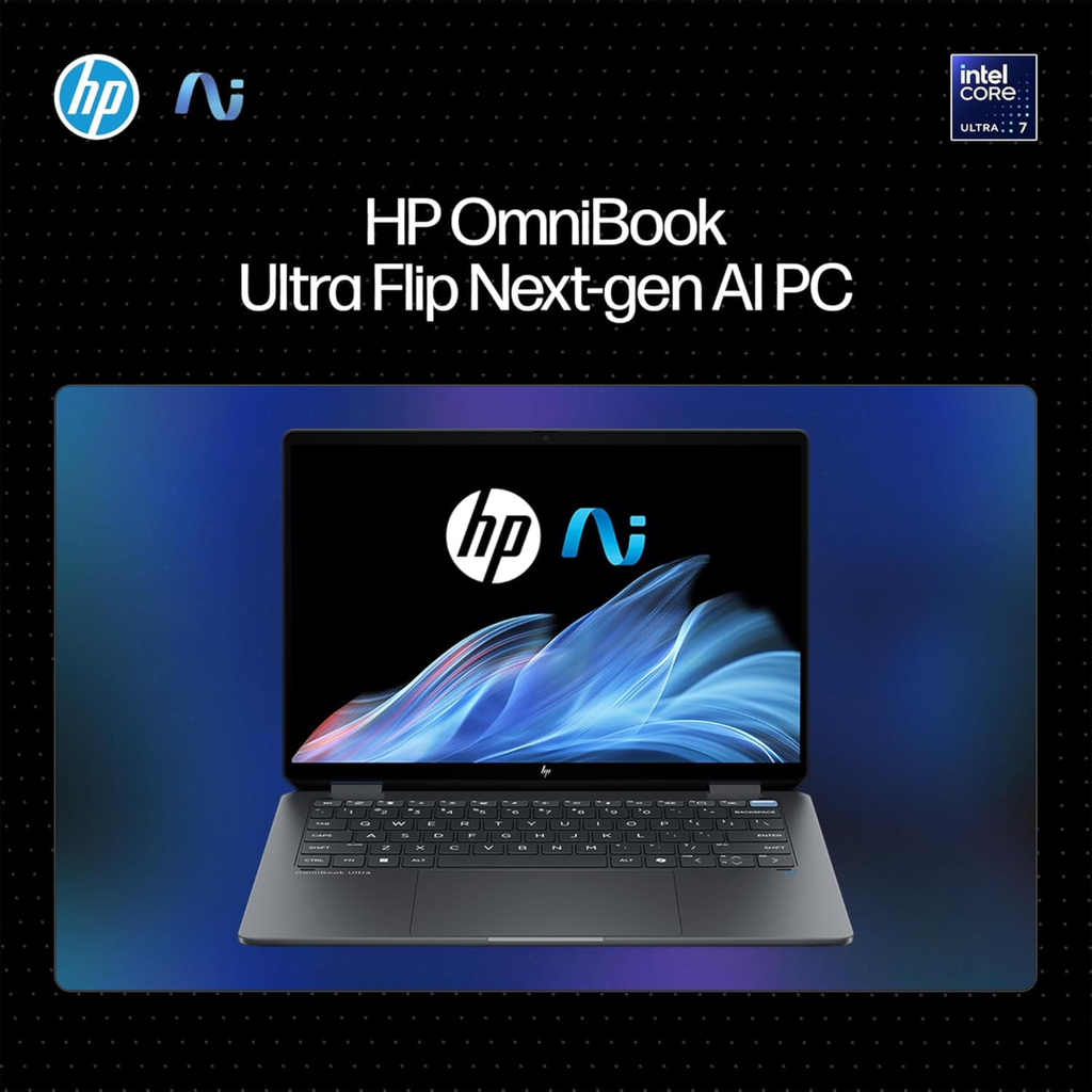 HP OmniBook Ultra Flip 14.0" OLED Touch 2-in-1 Next Gen AI Laptop - Intel Core Ultra 7 256V (47 TOPS NPU), Intel Arc Graphics, 16GB LPDDR5X RAM, 1TB SSD, 500 nits, Windows 11, MS Office 2021 (Gray, 1.34kg, fh0026TU)