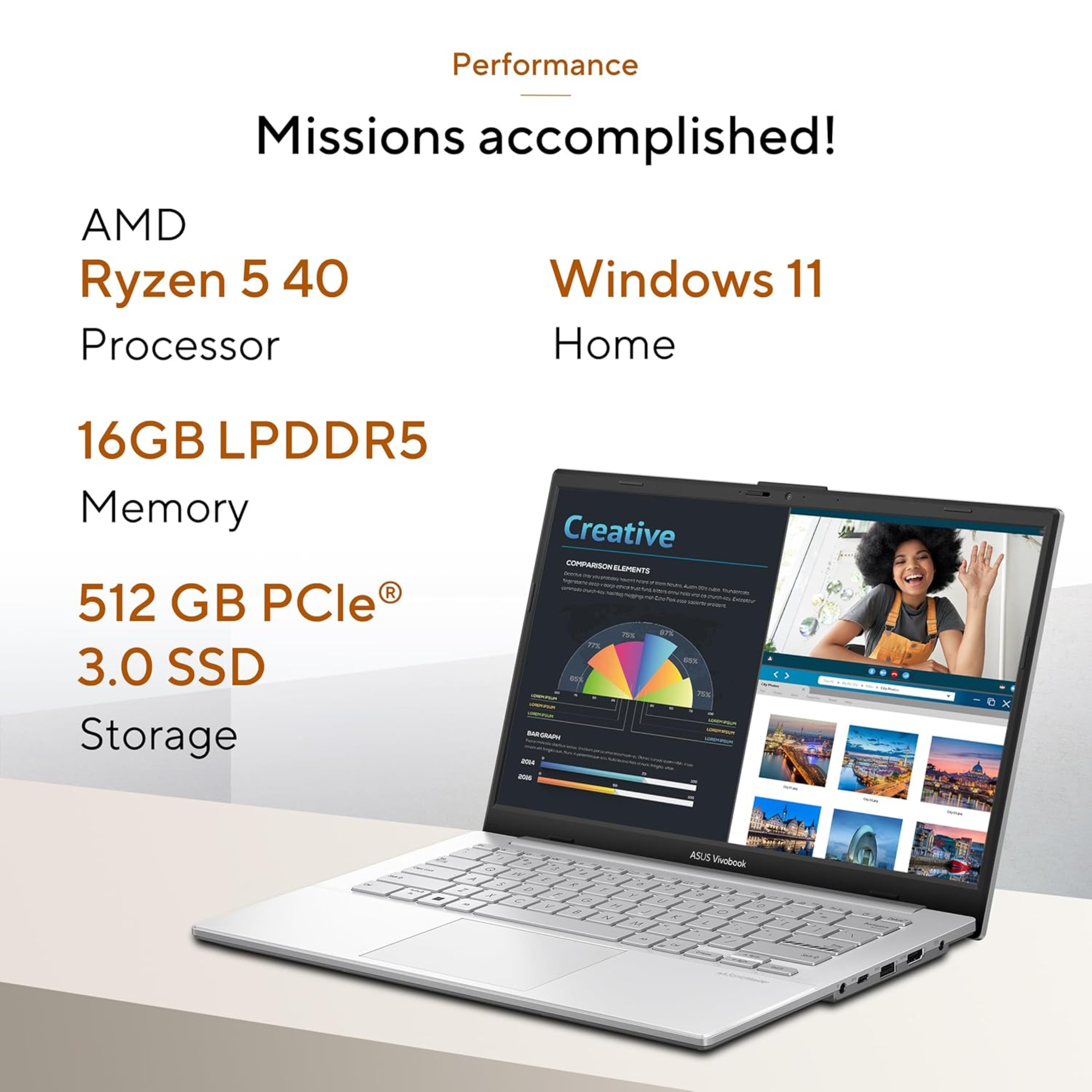 ASUS Vivobook Go 14 (2026) 14.0" Full HD Thin & Light Laptop - AMD Ryzen 5 40, AMD Radeon Graphics, 16GB RAM, 512GB SSD, Windows 11 Home, Office 2024 & Microsoft 365 Basic (Cool Silver, 1.38kg, E1404FA-EB1226WS)