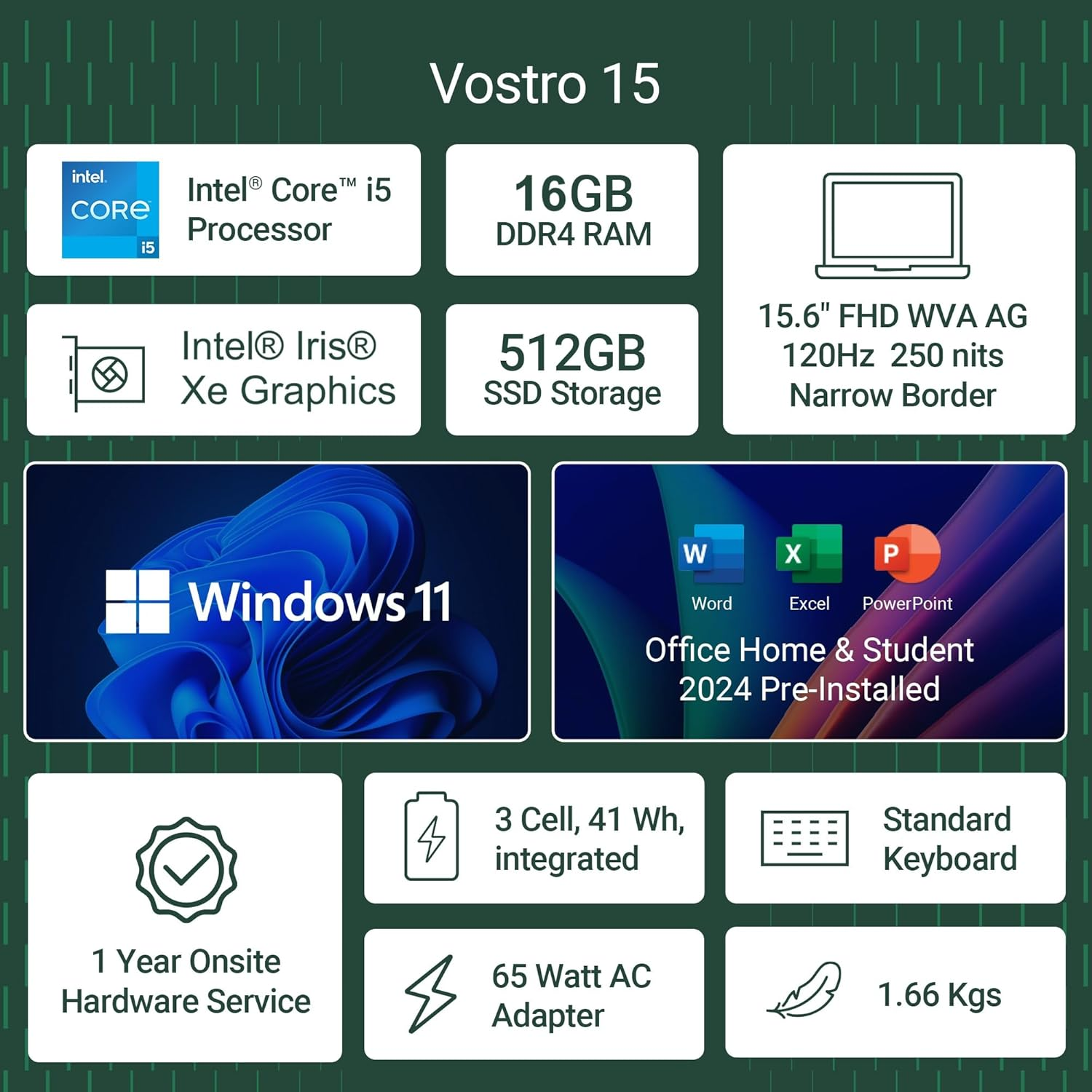 Dell Vostro 3530 Laptop | Intel Core i5-1334U 13th Gen | 16GB DDR4 RAM | 512GB SSD | 15.6" FHD 120Hz Anti-Glare Display | Windows 11 | MS Office 2024 | McAfee | Grey