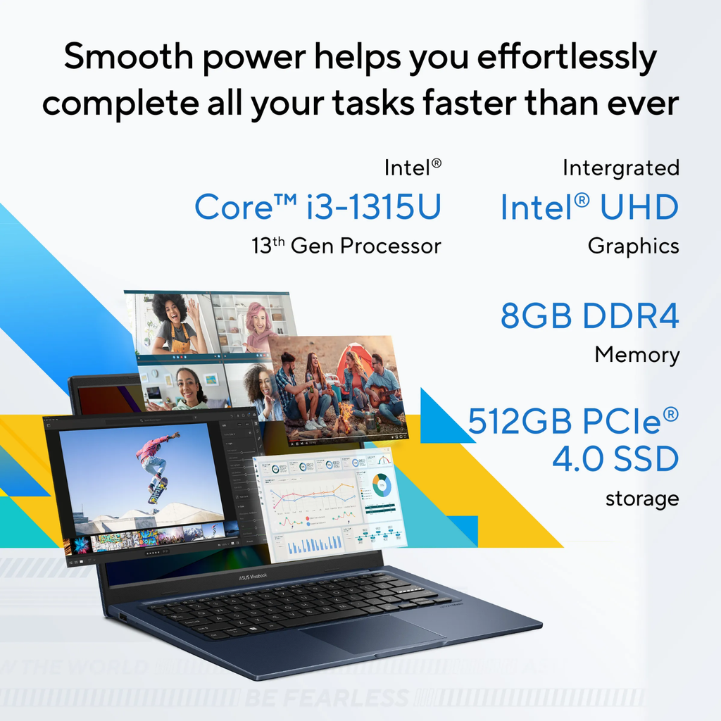 ASUS Vivobook 14 X1404VA-EB322WS 14" FHD Laptop (Intel Core i3-1315U / 8GB RAM / 512GB SSD / Windows 11 / MS Office / Backlit Keyboard / Quiet Blue)