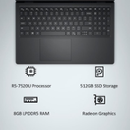 Dell Inspiron 15 3535 Laptop | AMD Ryzen 5 7520U | 8GB LPDDR5 RAM | 512GB SSD | 15.6" FHD 120Hz Display | Windows 11 Home | Carbon Black