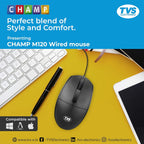 TVS Electronics M120 Wired Optical Mouse | 1200 DPI High-Precision Tracking | 5 Million Clicks Durability | Ergonomic Ambidextrous Design | 1.5m Durable USB Cable for PC & Laptop (Black)