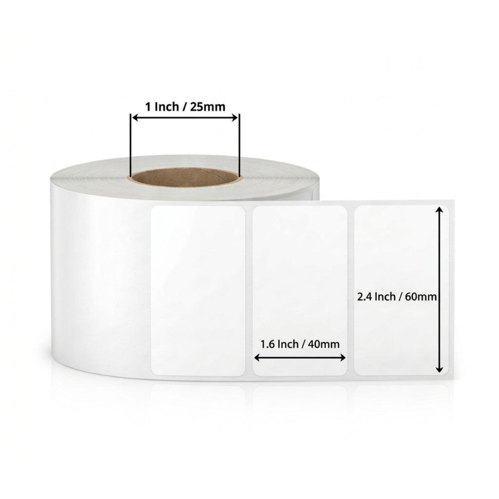 60x40mm Direct Thermal Barcode Label Roll | 1000 Labels Per Roll | 1 Up DT Sticker | Self Adhesive Shipping, POS & Logistics Labels
