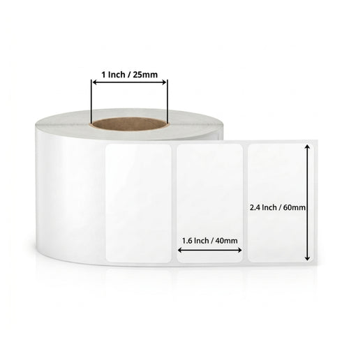 60x40mm Direct Thermal Barcode Label Roll | 1000 Labels Per Roll | 1 Up DT Sticker | Self Adhesive Shipping, POS & Logistics Labels