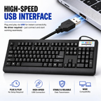 TVS Champ USB Membrane Wired Keyboard - Ergonomic 104-Key Full Layout, Spill-Resistant, Laser Etched Keys (Black)