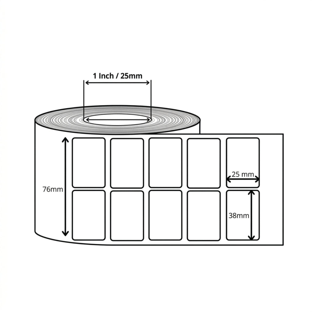 38x25mm Barcode Label Roll | 2000 Labels Per Roll | 2 Ups Chromo Paper Sticker | Self Adhesive POS, Retail & Shipping Labels