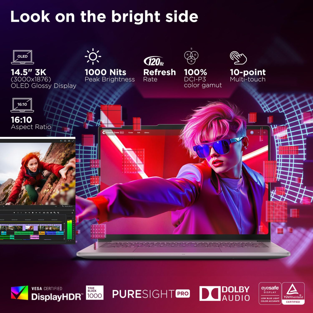 Lenovo Yoga Pro 7 Aura Edition 14.5" 3K OLED Touchscreen Laptop - Intel Evo Core Ultra 9 285H, 32GB RAM, 1TB SSD, Copilot+ AI PC, Windows 11, Office Home 2024, Lenovo AI Now (Grey, 1.5kg, 83KF004CIN)