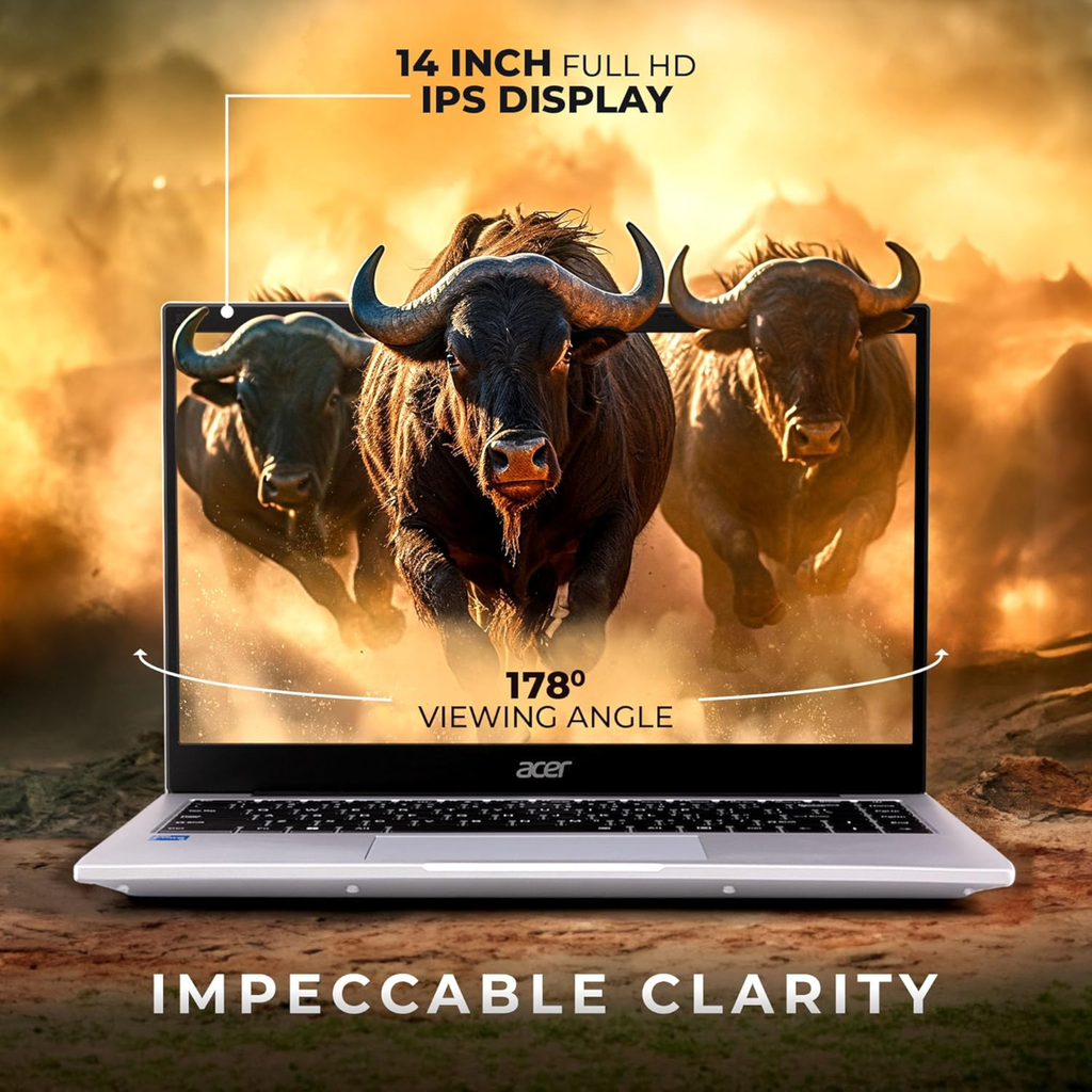 Acer One 14 14" Full HD Thin & Light Laptop - Intel Core i3-1115G4, 8GB RAM, 256GB SSD, Intel UHD Graphics, Windows 11 Home (Pure Silver, 1.49kg, Z8-415)