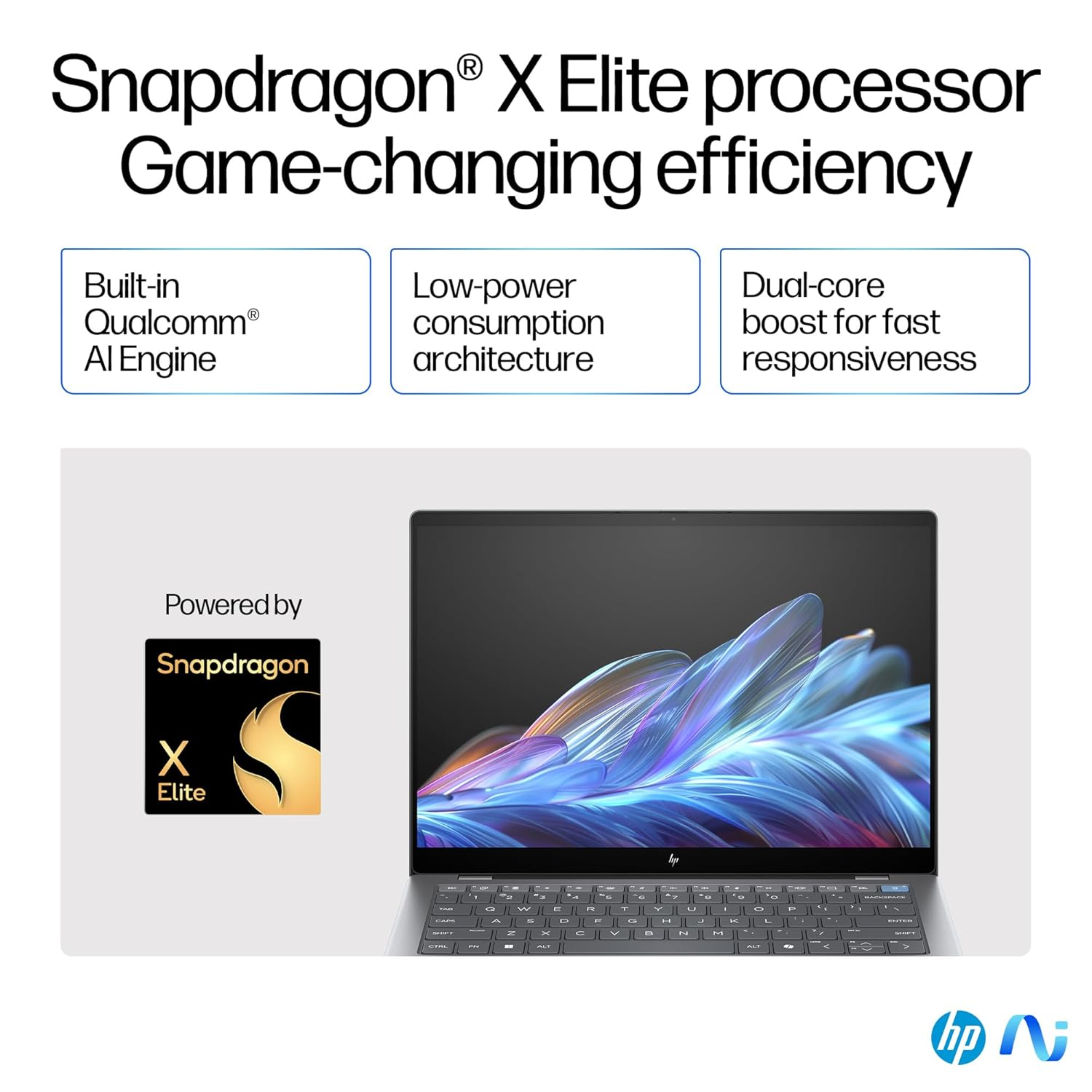 HP OmniBook X 14.0" 2.2K Touchscreen AI Laptop - Snapdragon X Elite X1E-78-100, Qualcomm Adreno Graphics, 16GB LPDDR5x RAM, 1TB SSD, Next Gen Windows 11, Copilot+ PC (Atmospheric Blue, 1.34kg, 14-fe0121QU)