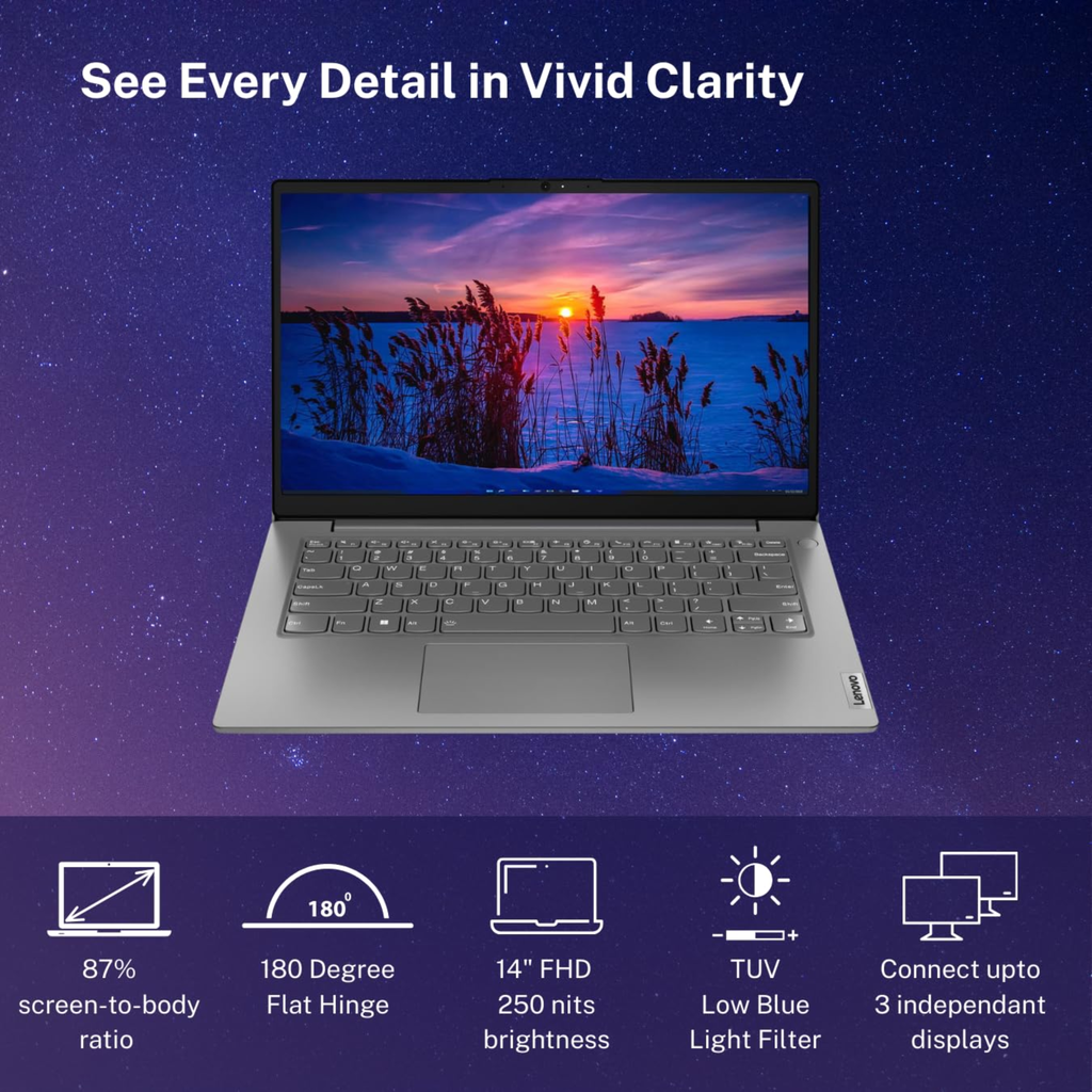 Lenovo V14 14" FHD Thin & Light Laptop - 13th Gen Intel Core i3-1315U, 16GB RAM, 512GB SSD, Windows 11 Home, Office Home 2024 (Iron Grey, 83A0A0PCIN)