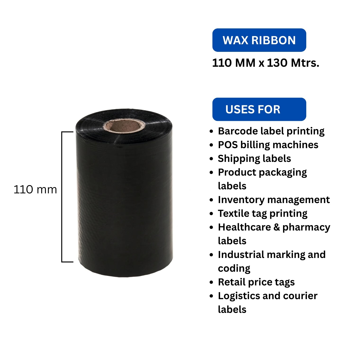 110mm x 300m Thermal Transfer Ribbon | Premium Barcode Printer Ribbon | Wax/Resin Ribbon for High Quality Label Printing