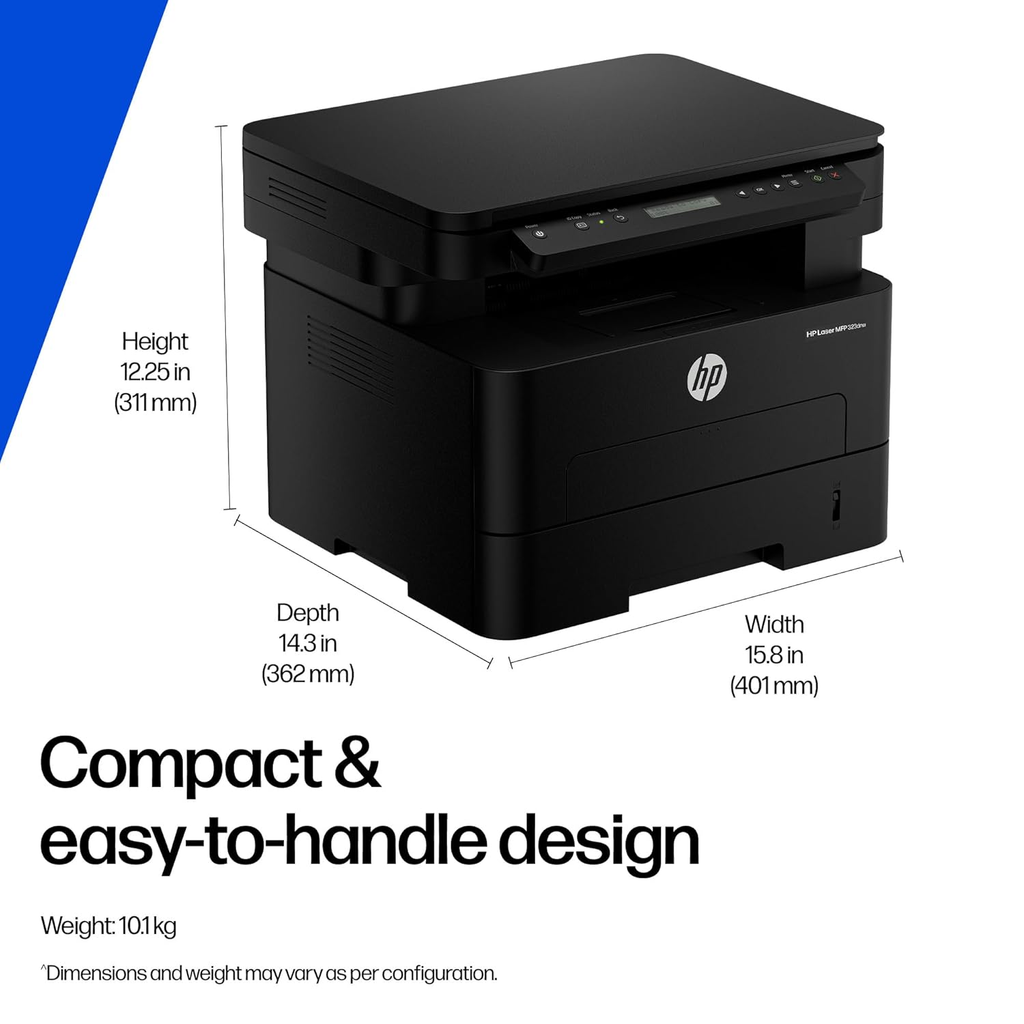 HP LaserJet Tank 323dnw Wireless Monochrome Laser Printer - Auto Duplex, Wi-Fi, Ethernet, 5,000-Page Pre-Filled Toner Engine, USB 2.0 (White & Gray)