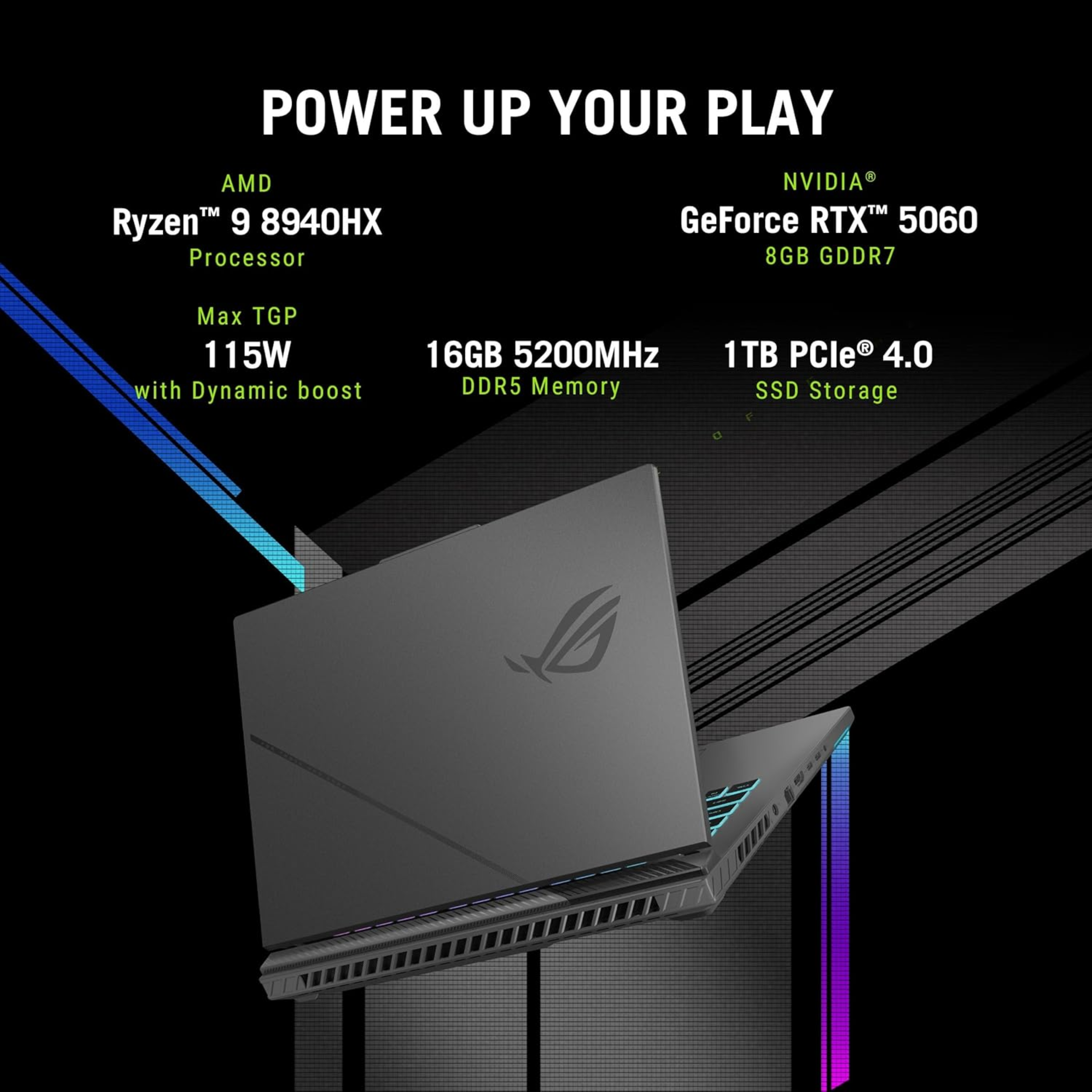 ASUS ROG Strix G16 16.0" 2.5K QHD+ 240Hz Gaming Laptop - AMD Ryzen 9 8940HX, NVIDIA GeForce RTX 5060 8GB (115W TGP), 16GB DDR5 RAM, 1TB SSD, 90Whr Battery, Windows 11 Home, Office Home 2024 & Microsoft 365 Basic (Eclipse Gray, 2.50kg, G614PM-S5046WS)