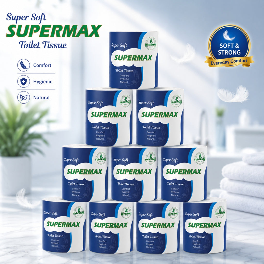 SUPERMAX Toilet Tissue Roll | Soft & Strong Bathroom Tissue Paper | Bulk Pack for Home, Hotel & Office