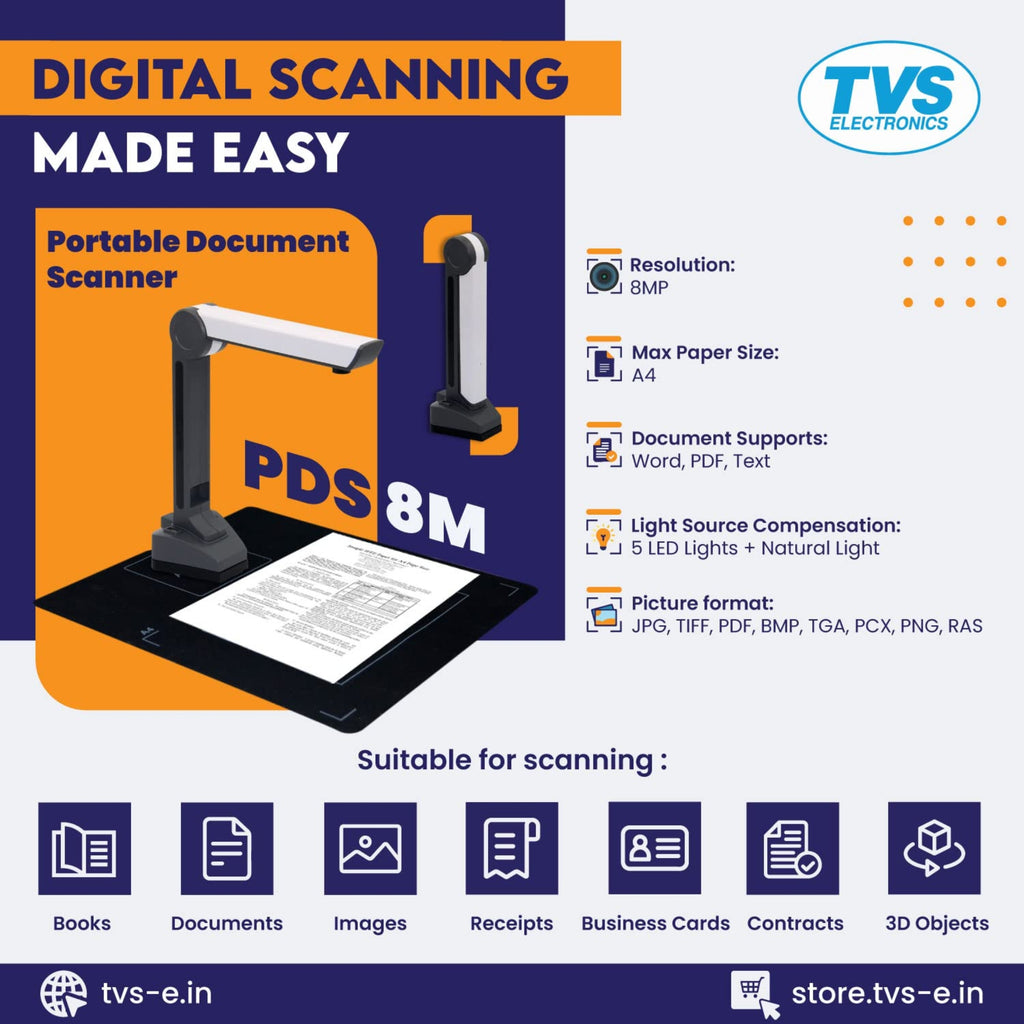 TVS PDS 8M Portable Document Scanner | High-Resolution Digital Scanning