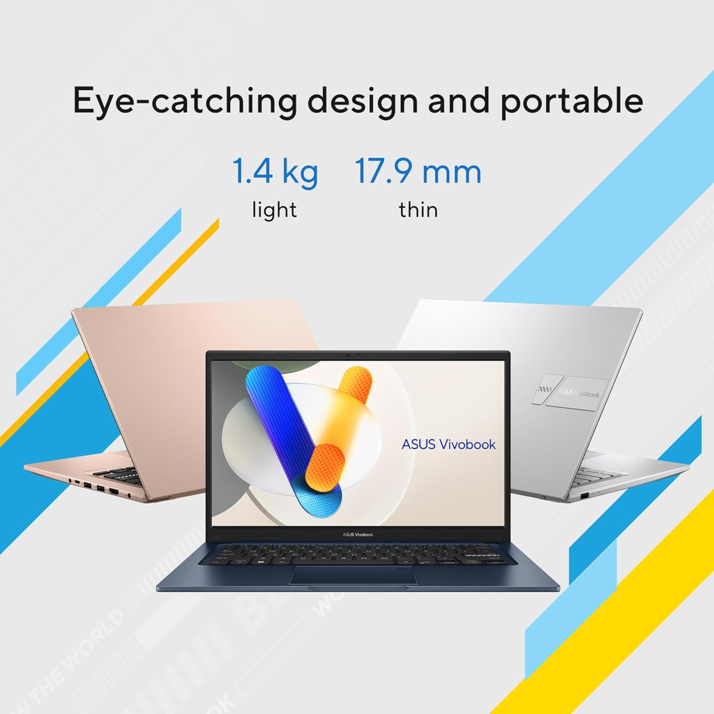 ASUS Vivobook 14 14.0" Full HD Thin & Light Laptop - Intel Core 5 120U (14th Gen), 16GB RAM, 512GB SSD, Fingerprint Reader, Windows 11 Home, Office Home 2024 & Microsoft 365 Basic (Silver, 1.40kg, X1404VAP-EB541WS)