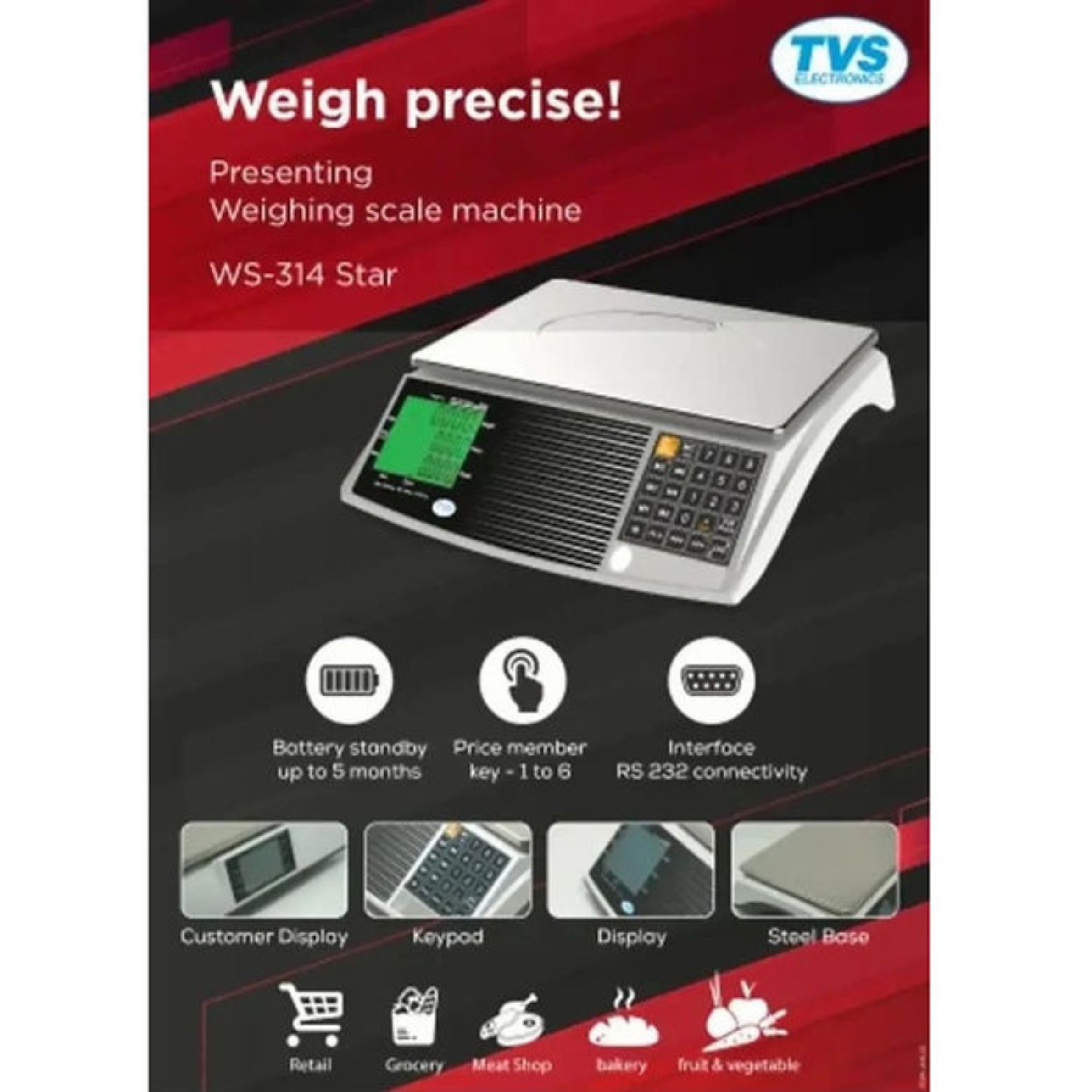 TVS WS-314 Star Tabletop Weighing Scale | 5-Month Battery Standby