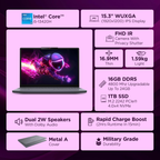 Lenovo IdeaPad Slim 3 15IRH10 15.3" WUXGA Laptop (Intel Core i5-13420H / 16GB RAM / 1TB SSD / Windows 11 / Office 2024 / Backlit Keyboard / Luna Grey) - 83K100S0IN