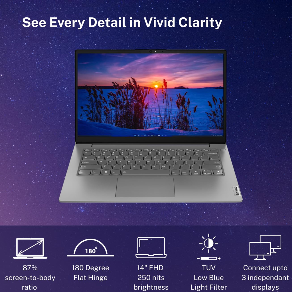 Lenovo V14 14" FHD Thin & Light Laptop - 13th Gen Intel Core i3-1315U, 16GB RAM, 512GB SSD, Windows 11 Home, Office Home 2024 (Iron Grey, 1.43kg, 83A0A0PCIN)