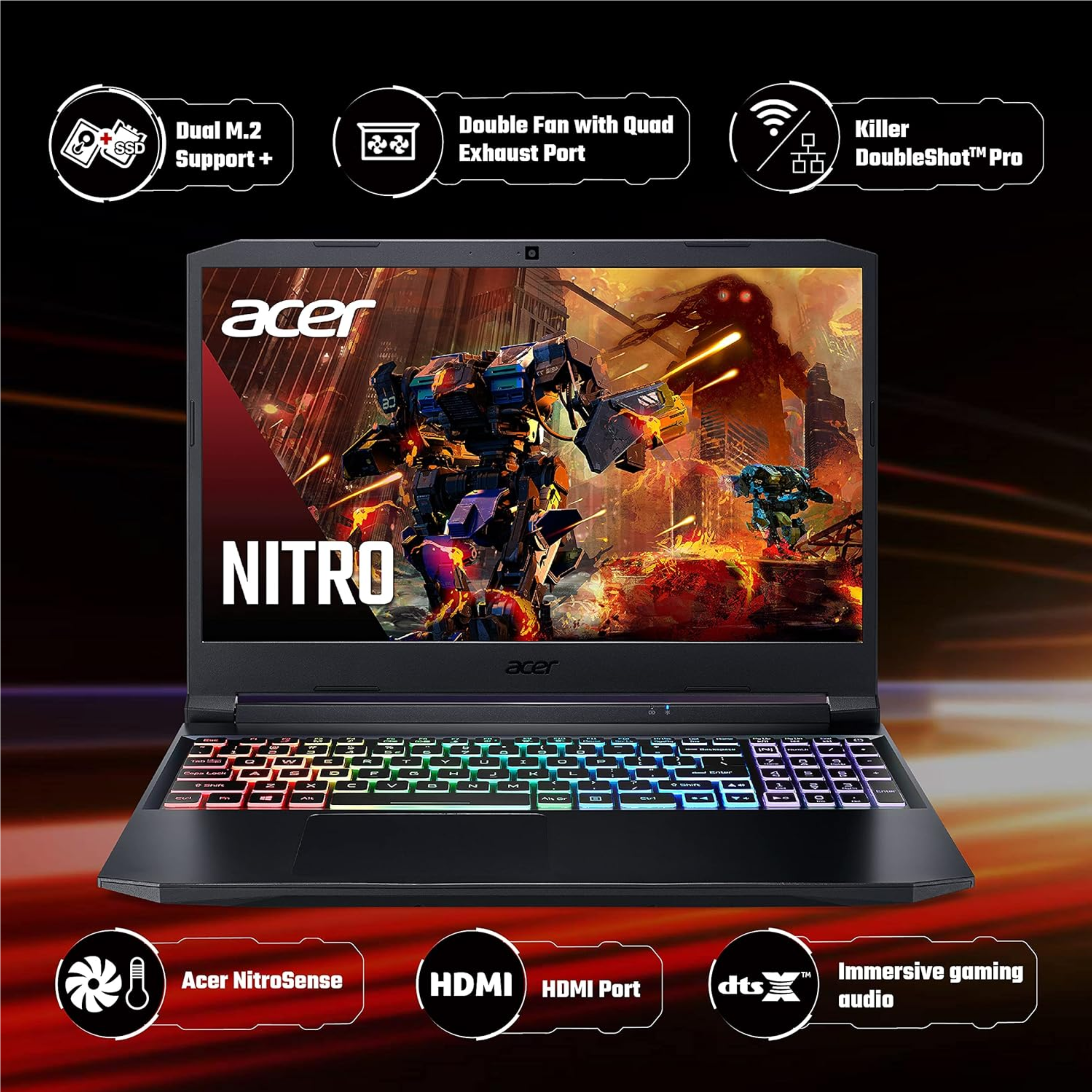 Acer Nitro 5 15.6" FHD 144Hz Gaming Laptop - 11th Gen Intel Core i5-11400H, NVIDIA GeForce GTX 1650 4GB, 8GB RAM, 512GB SSD, RGB Backlit Keyboard, Win 10 (Shale Black, 2.2kg, AN515-57)