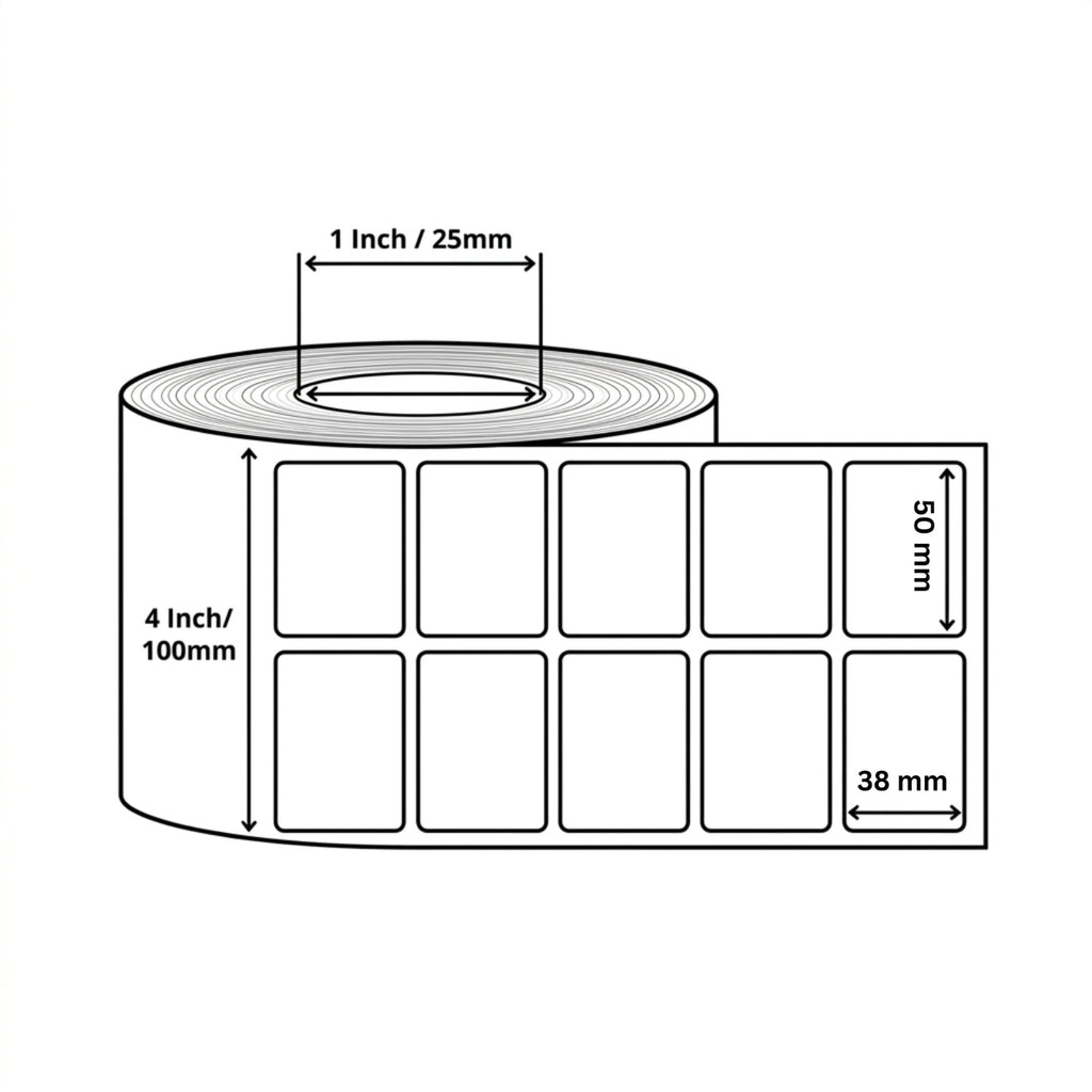38x50mm Barcode Label Roll | 2000 Labels Per Roll | 2 Ups Chromo Paper Sticker | Self Adhesive Labels for POS, Retail & Shipping