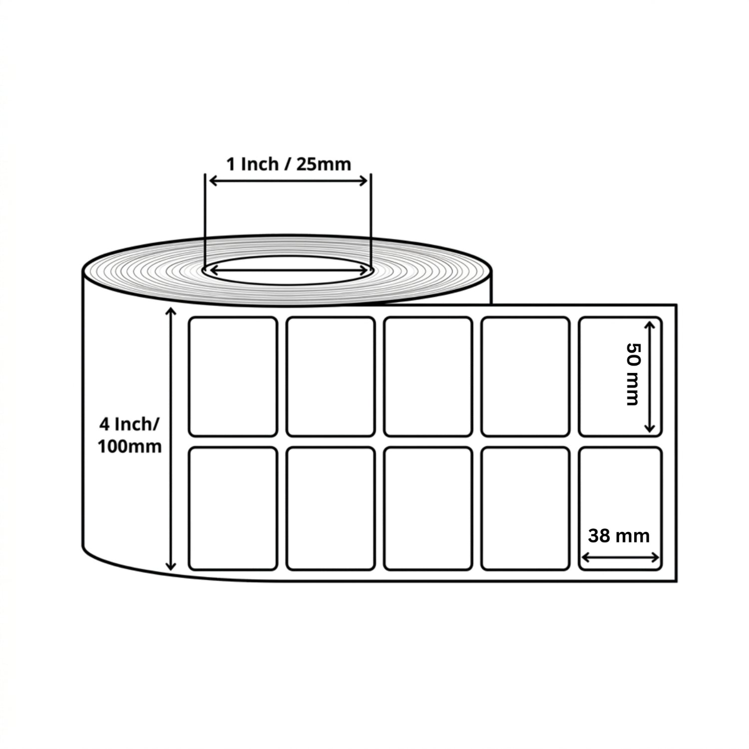 38x50mm Barcode Label Roll | 2000 Labels Per Roll | 2 Ups Chromo Paper Sticker | Self Adhesive Labels for POS, Retail & Shipping