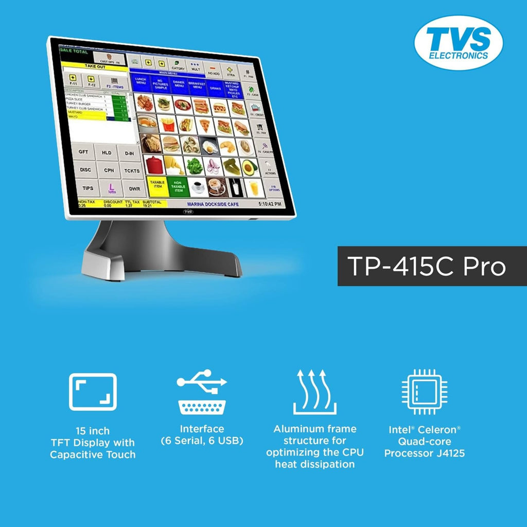 TVS Electronics TP 415C PRO Touch POS System - Core i3, 4GB RAM, Windows 10