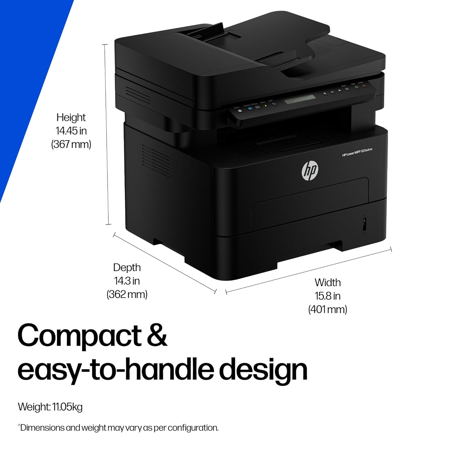 HP LaserJet Tank MFP 323sdnw Wireless Monochrome Multi-Function Printer - Print, Scan, Copy, ADF, Auto Duplex, Wi-Fi & Ethernet, 5,000-Page Pre-Filled Toner Engine (White & Gray)