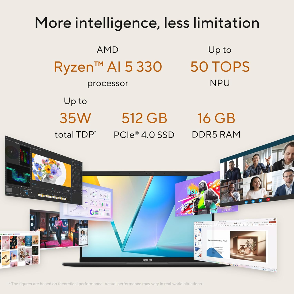 ASUS Vivobook S14 Copilot+ AI Laptop 14.0" OLED Display - AMD Ryzen AI 5 330 (50 TOPS), 16GB RAM, 512GB SSD, Windows 11 Home, MS Office 2024 & Microsoft 365 Basic (Matte Gray, 1.40kg, M3407KA-SF044WS)