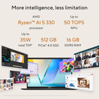 ASUS Vivobook S14 Copilot+ AI Laptop 14.0" OLED Display - AMD Ryzen AI 5 330 (50 TOPS), 16GB RAM, 512GB SSD, Windows 11 Home, MS Office 2024 & Microsoft 365 Basic (Matte Gray, 1.40kg, M3407KA-SF044WS)